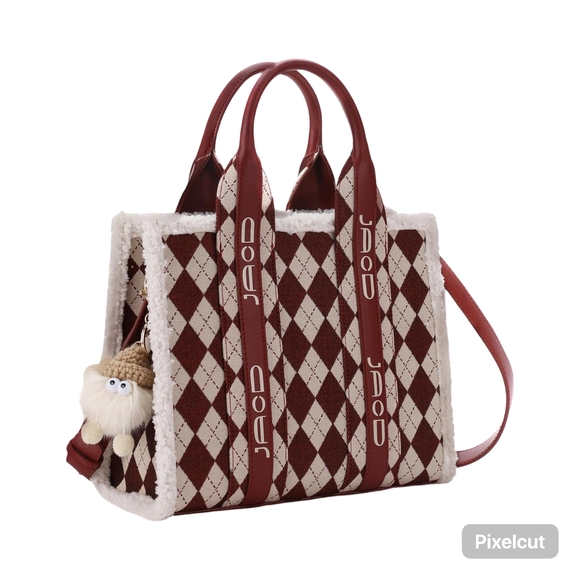 JACD Handbags - NWOT Red and Cream Tote Bag with strap and purse charm